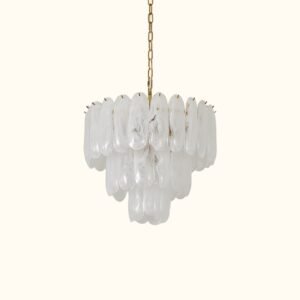 White Opaline Murano-Style Glass Petal Cascade Chandelier