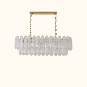 White Opaline Murano-Style Glass Petal Cascade Linear Chandelier