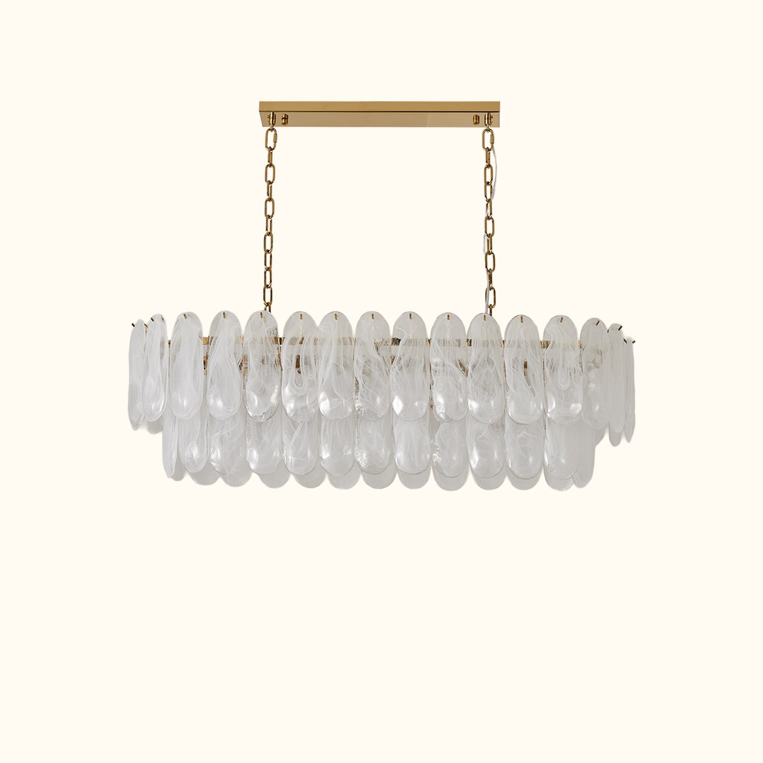 White-Opaline-Murano-Style-Glass-Petal-Cascade-Linear-Chandelier01 White Opaline Murano-Style Glass Petal Cascade Linear Chandelier - Image 1