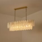 White Opaline Murano-Style Glass Petal Cascade Linear Chandelier - Image 10