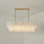White Opaline Murano-Style Glass Petal Cascade Linear Chandelier - Image 13