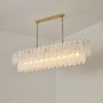 White Opaline Murano-Style Glass Petal Cascade Linear Chandelier - Image 15